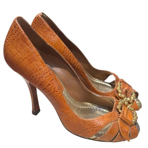 SERGIO ZELCER Handmade Peep Toe Stiletto Heels 7 Buckle Embellishment - Picture 2 of 9